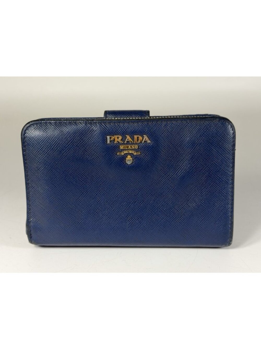 Prada Women's Blue Navy Saffiano Leather Cash Card Compact Bifold Wallet *Read* - Picture 3 of 16